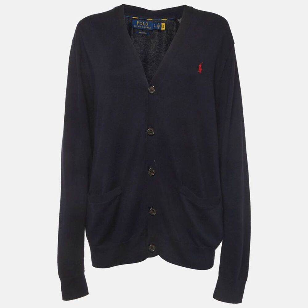 Polo Ralph Lauren Navy Blue Cotton Buttoned Knit Cardigan L